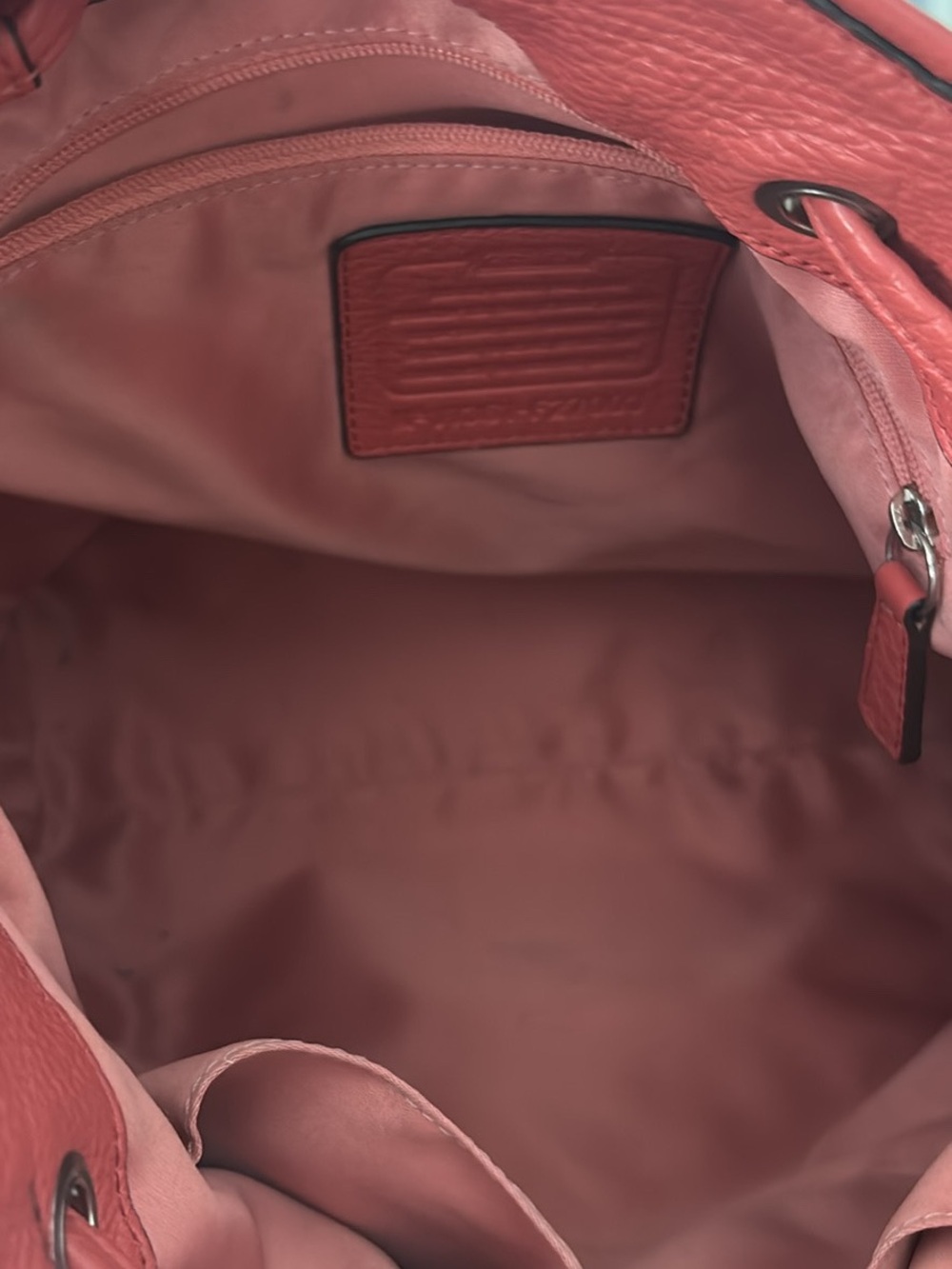 Coach Red Pebbled Leather Drawstring Shoulder Bag - Picture 7 of 8